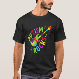 Autism Rocks Autism Awareness Guitar Puzzle Pieces T-Shirt