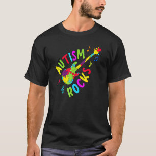 Autism Rocks Autism Awareness Guitar Puzzle Pieces T-Shirt