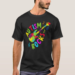 Autism Rocks Autism Awareness Guitar Puzzle Pieces T-Shirt
