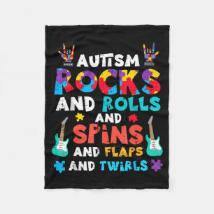 Autism Rocks Rolls Spins Flaps Awareness Boys Kids Fleece Blanket