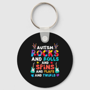 Autism Rocks Rolls Spins Flaps Awareness Boys Kids Key Ring
