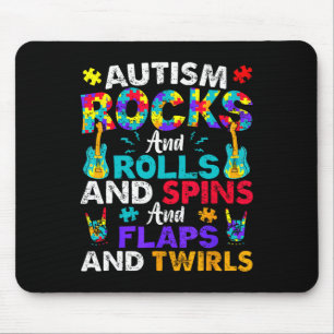Autism Rocks Rolls Spins Flaps Awareness Kids Wome Mouse Pad