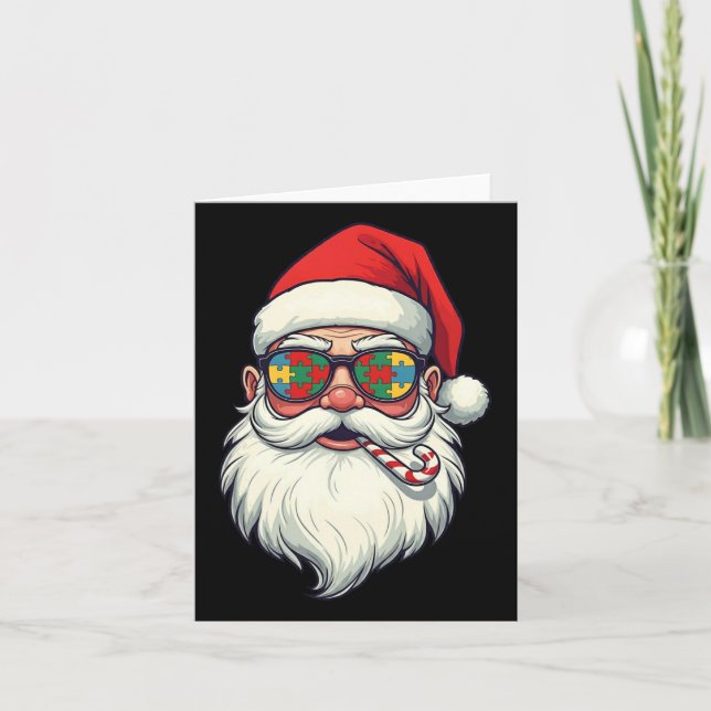 Autism Santa Claus Candy Cane Christmas Womens Men Card (Front)