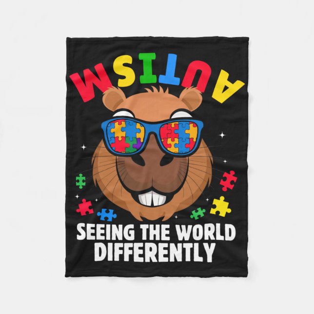 Autism Seeing The World Differently Awareness Capy Fleece Blanket (Front)