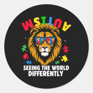 Autism Seeing The World Differently Awareness Lion Classic Round Sticker