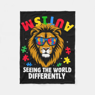 Autism Seeing The World Differently Awareness Lion Fleece Blanket