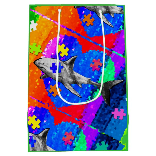 Autism Shark Medium Gift Bag (Back)