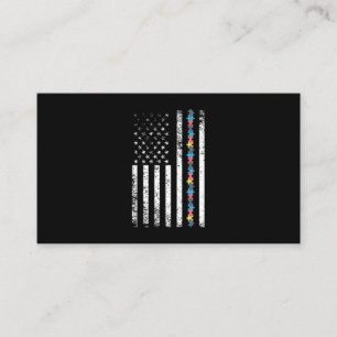 Autism Shirt American Flag Puzzle Business Card