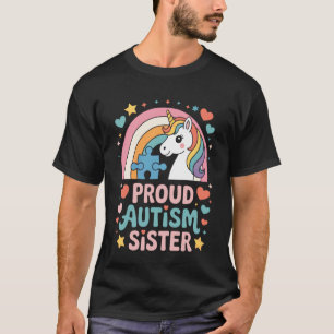 Autism Sister Pride Awareness Unicorn Rainbow Hear T-Shirt