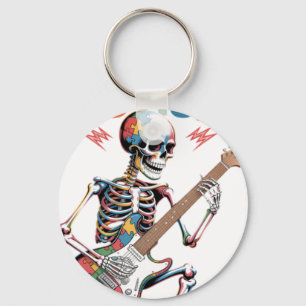 Autism Skeleton Guitar Player Rock Music Autism Aw Key Ring