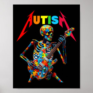 Autism Skeleton Guitar Player Rock Music Autism Aw Poster
