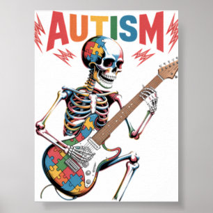 Autism Skeleton Guitar Player Rock Music Autism Aw Poster