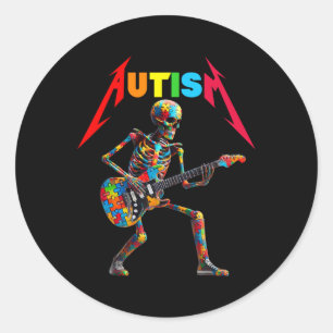 Autism Skeleton Guitar Rock Music Lover Autism Awa Classic Round Sticker