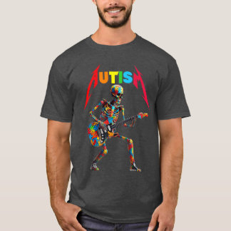 Autism Skeleton Guitar Rock Music Lover Autism Awa T-Shirt