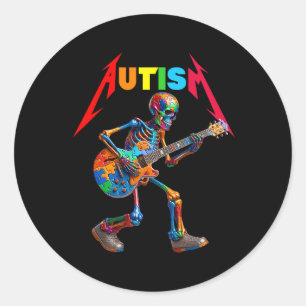 Autism Skeleton Guitar Rock Puzzle Music Autism Aw Classic Round Sticker