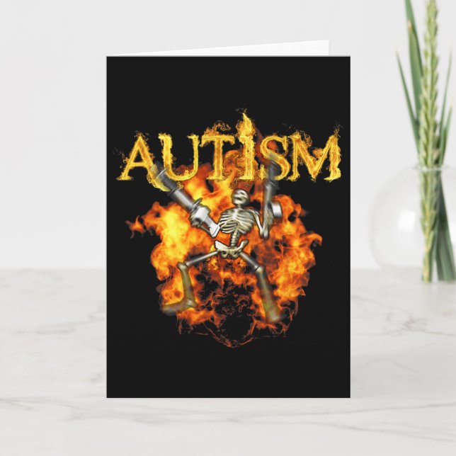 Autism Skeleton Guns Funny Fire Bones Spooky  Card (Front)
