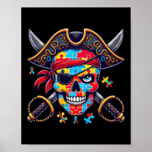 Autism Skeleton Pirate Skull Halloween Mens Womens Poster