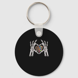 Autism Skull Hand Puzzle Piece Heart Creative Key Ring
