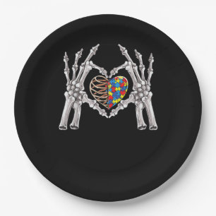 Autism Skull Hand Puzzle Piece Heart Creative Paper Plate