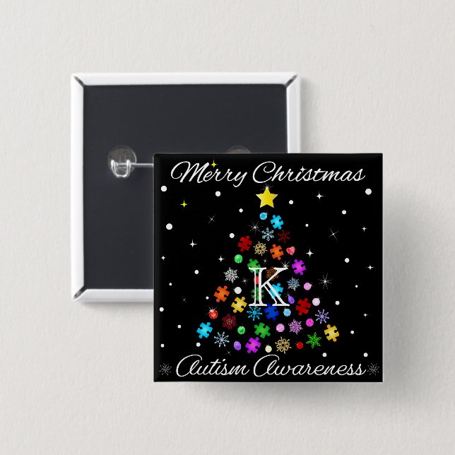 Autism Snowflake Christmas Tree 15 Cm Square Badge (Front & Back)