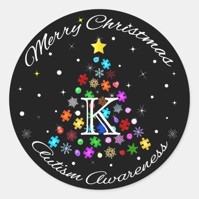 Autism Snowflake Christmas Tree Classic Round Sticker (Front)