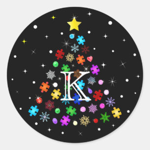 Autism Snowflake Christmas Tree Classic Round Sticker