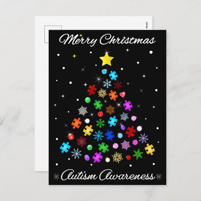 Autism Snowflake Christmas Tree Holiday Postcard (Front/Back)