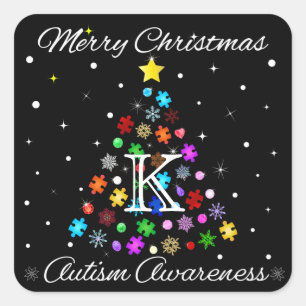 Autism Snowflake Christmas Tree Square Sticker