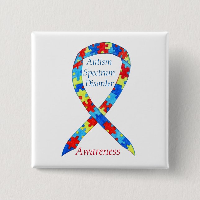 Autism Spectrum Disorder Custom Puzzle Ribbon Pins (Front)