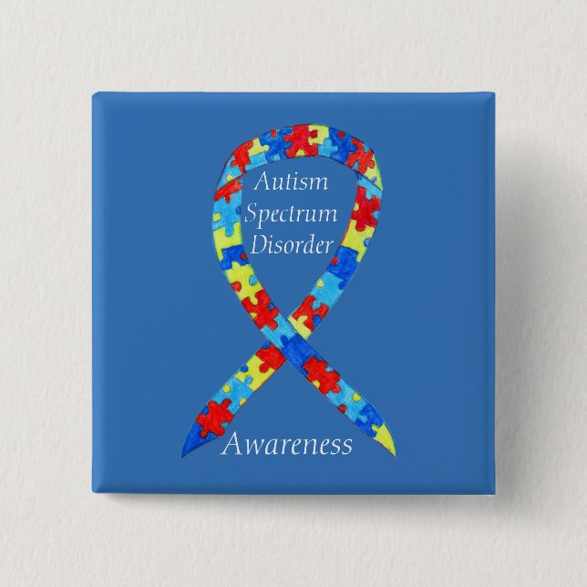 Autism Spectrum Disorder Custom Puzzle Ribbon Pins (Front)