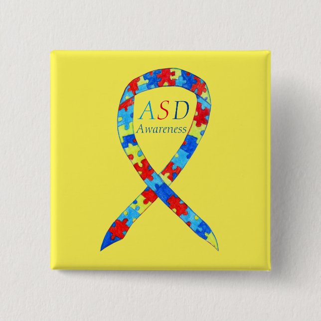 Autism Spectrum Disorder Puzzle Ribbon Pin (Front)