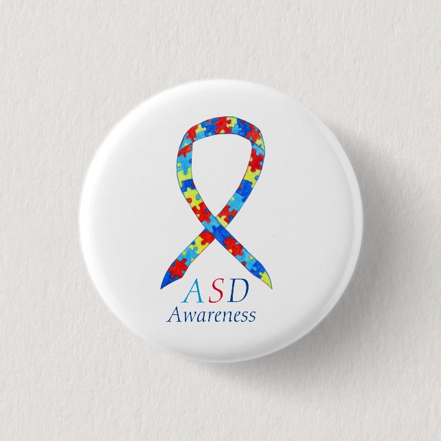 Autism Spectrum Disorder Puzzle Ribbon Pin (Front)