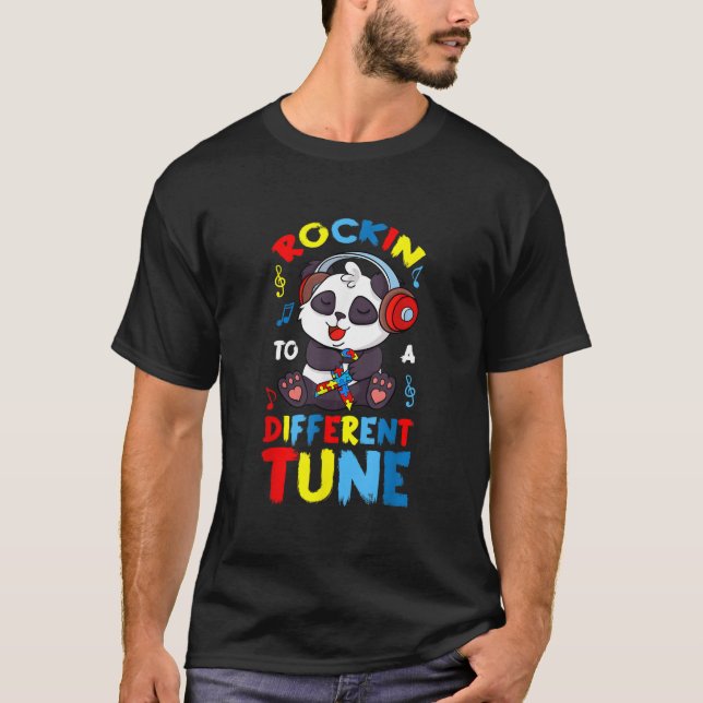 Autism Spectrum Disorders Panda Headset Puzzle Pie T-Shirt (Front)