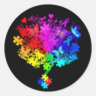 Autism Spectrum Tree Classic Round Sticker