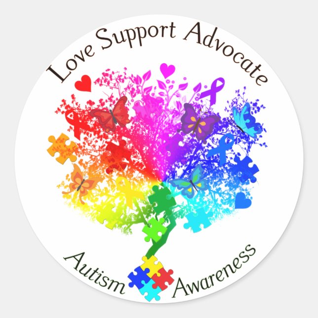 Autism Spectrum Tree Classic Round Sticker (Front)