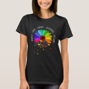 Autism Sunflower Respect Love Support Autism Aware T-Shirt