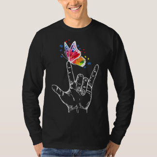 Autism Support Autism Awareness I Love You Hand Si T-Shirt