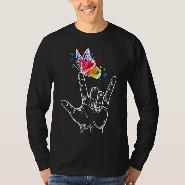 Autism Support Autism Awareness I Love You Hand Si T-Shirt (Front)