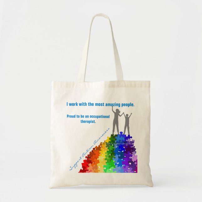 Autism Support Climbing New Heights Woman & Boy Tote Bag (Front)