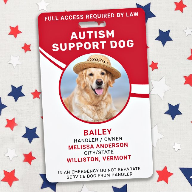 Autism Support Dog Personalised Photo Service Dog ID Badge (Creator Uploaded)