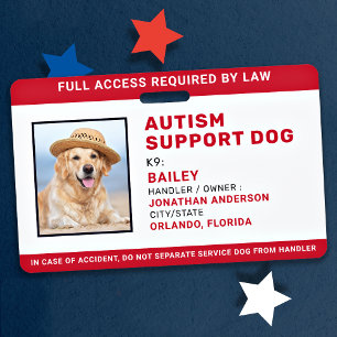 Autism Support Personalised Service Dog Photo ID ID Badge