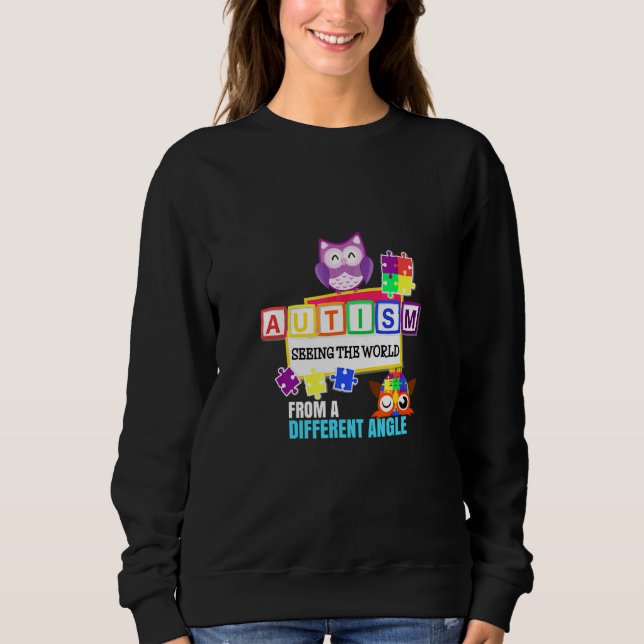 Autism Support Puzzle Piece Austim Awareness Owl Sweatshirt (Front)
