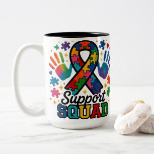Autism Support Squad Puzzle Awareness Ribbon Two-Tone Coffee Mug