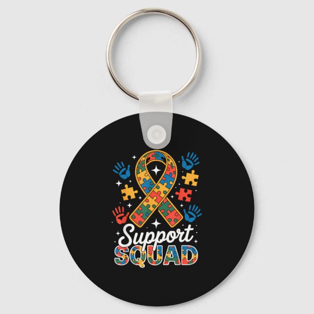 Autism support squad puzzle ribbon awareness  key ring (Front)