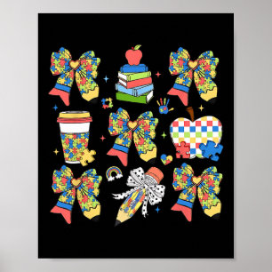 Autism Teacher Coquette Bow Puzzle Pencils Autism  Poster