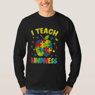 Autism Teacher I Teach Kindness Apple Puzzle Awar T-Shirt