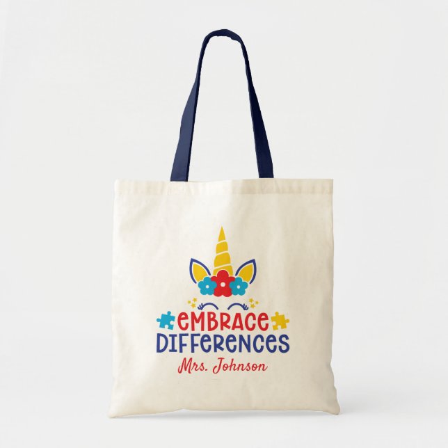 Autism Teacher Personalised Unicorn Tote Bag (Front)