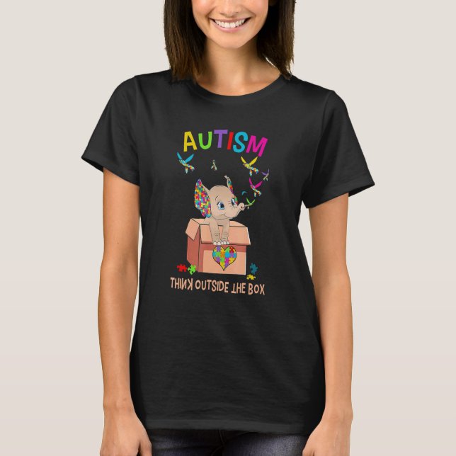 Autism Think Outside Box Cute Elephant Puzzle Piec T-Shirt (Front)