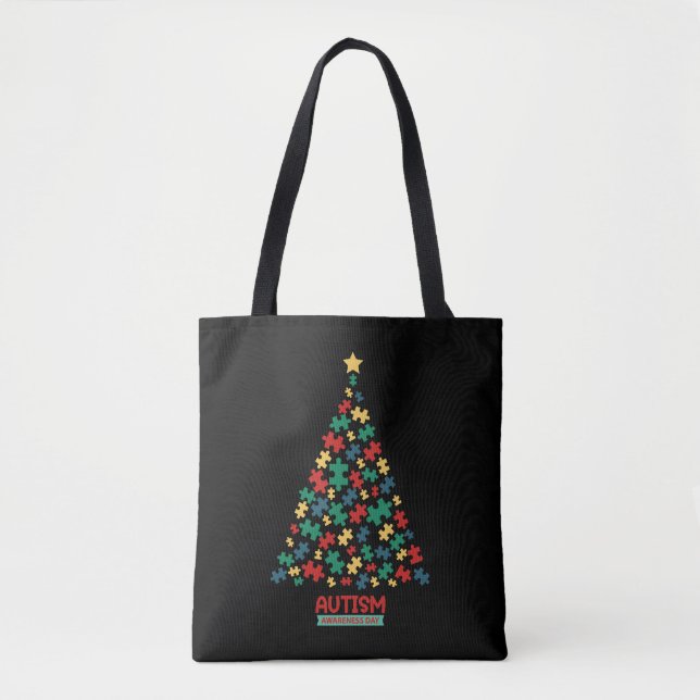Autism Tree Christmas Autism Awareness Tote Bag (Front)