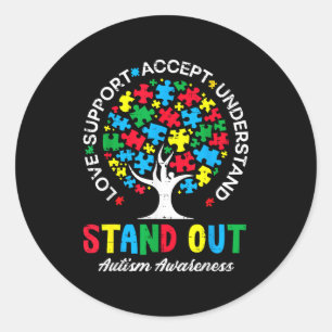 Autism tree puzzle stand out asd awareness women classic round sticker